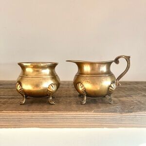 Vintage Brass Creamer and Sugar Bowl Set